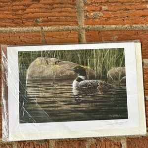 Don Li-Leger Loon and Chick Signed Lithograph Art Print Size 9”x 6”
